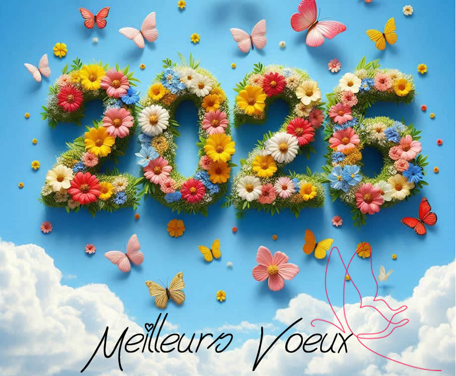2026 avec des papillons colorés