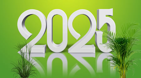Image avec un fond vert, avec le texte 3D 2025 réfléchi